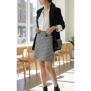 FL Malik 4 Skirt Black‎ White Houndstooth Knit Office Siren Edgy Grunge Gothic